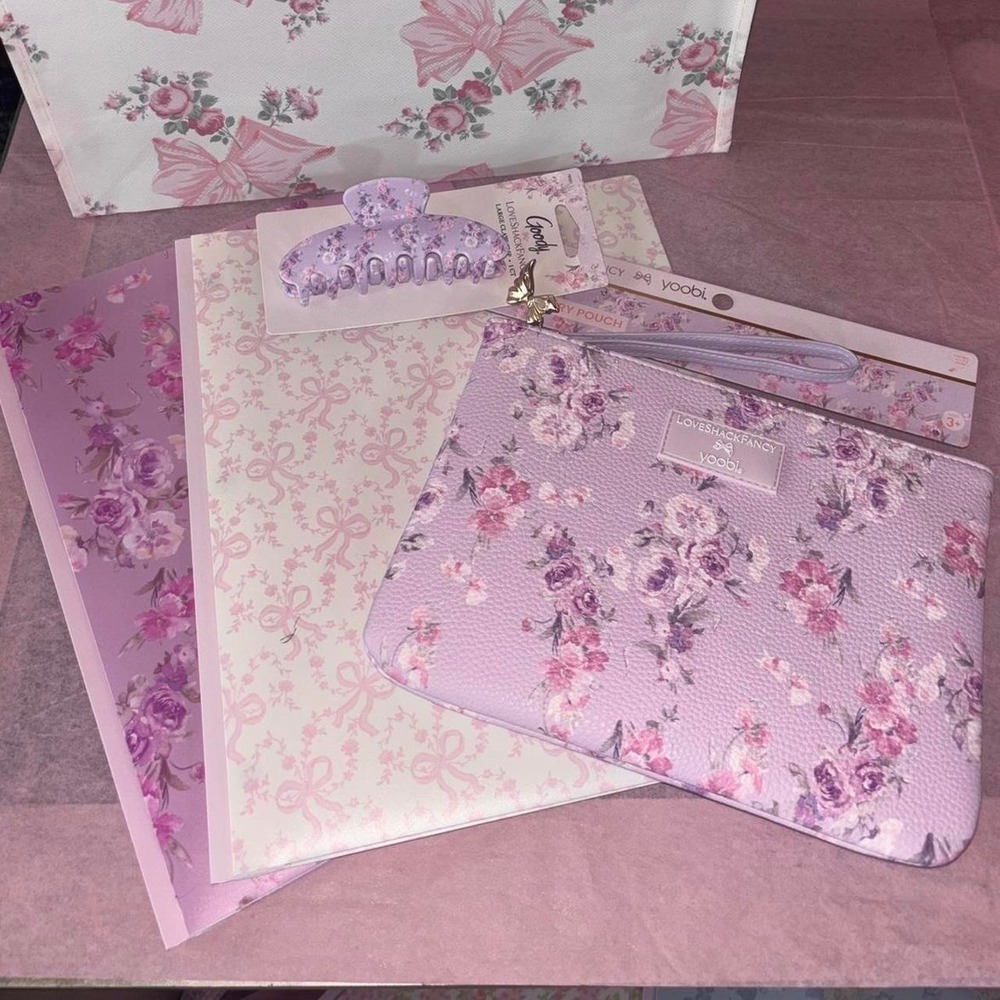 LoveShackFancy yoobi folder set (happy thoughts /coquette bow) claw clip & pouch
